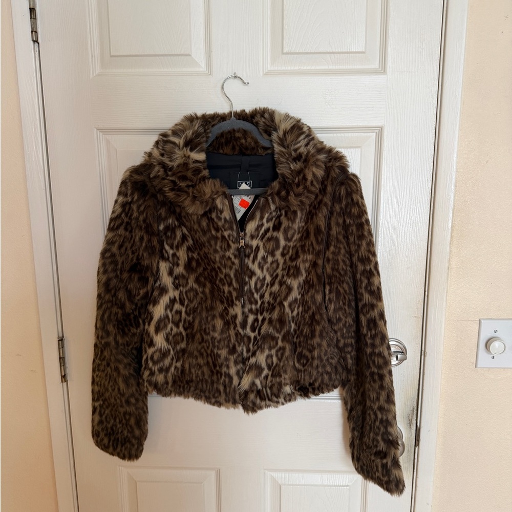 NEW Leopard Print Faux Fur Jacket Vest Small S NILS Holiday parties essential